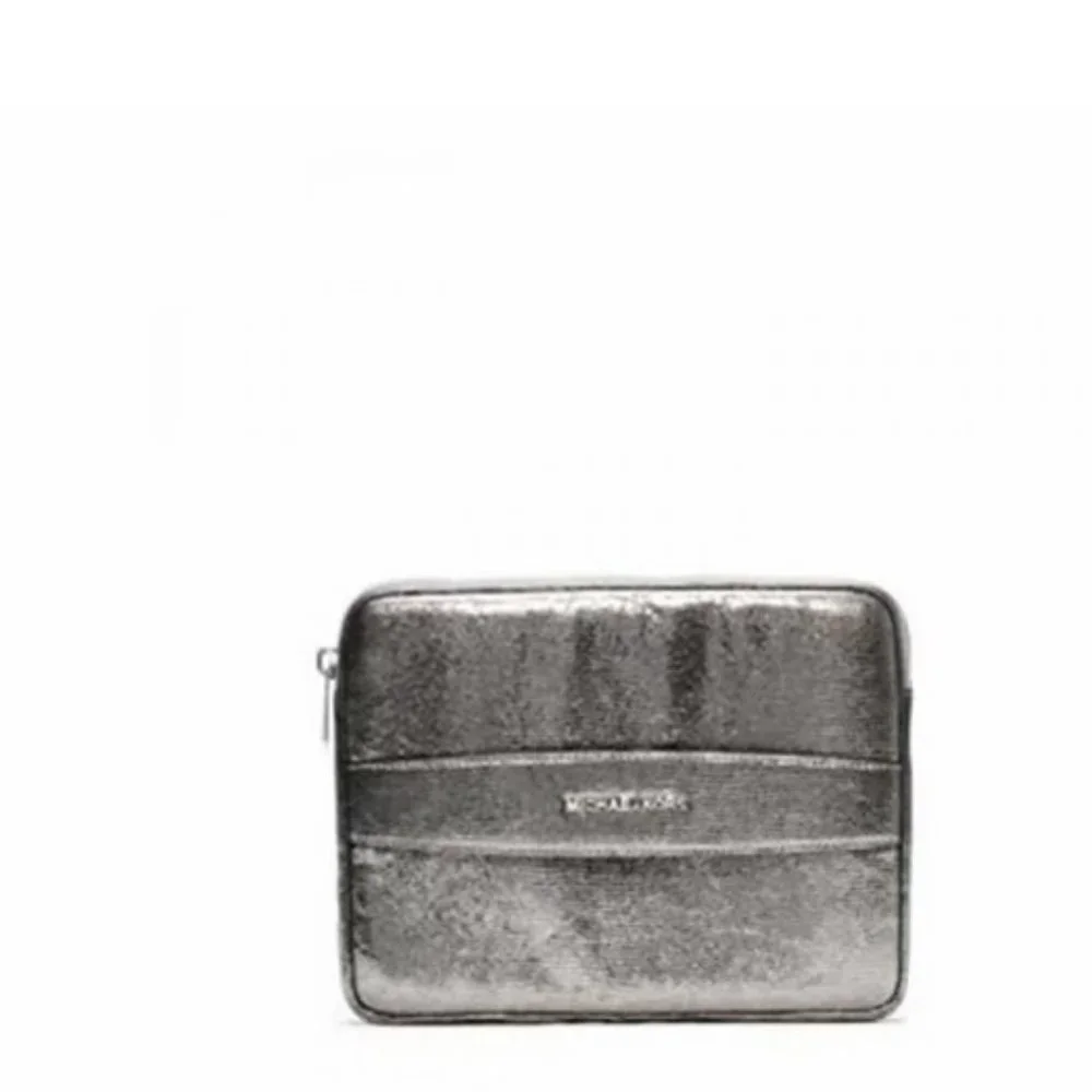 NWT Michael Kors Ipad Multifunction Clutch Embossed Leather Nickel